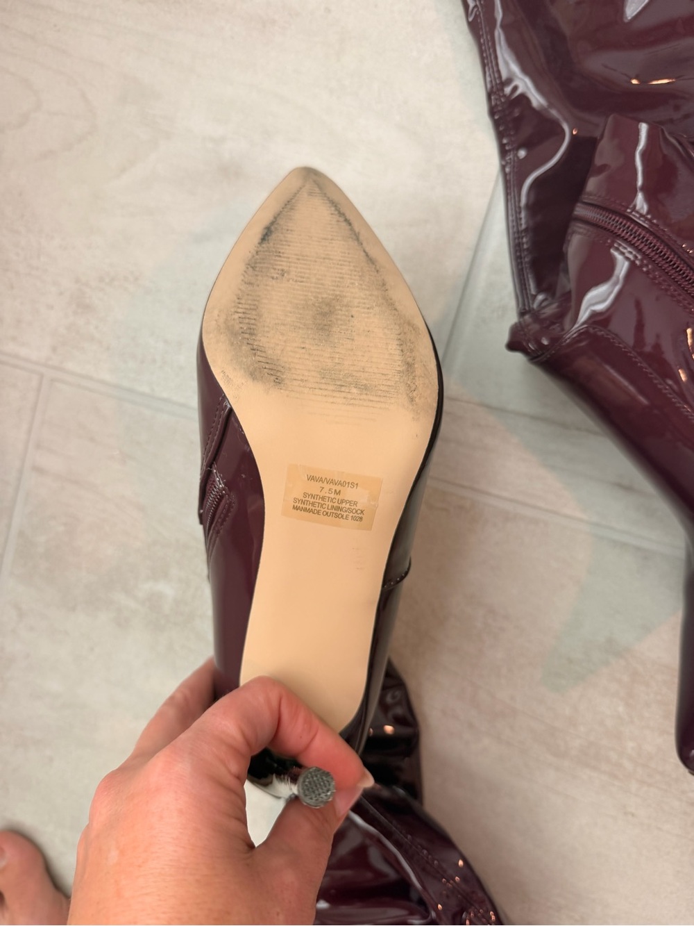 Steve Madden Burgundy Patent Over-the-Knee Stiletto Boots - Picture 9 of 9